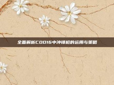 全面解析COD16中冲锋枪的运用与策略