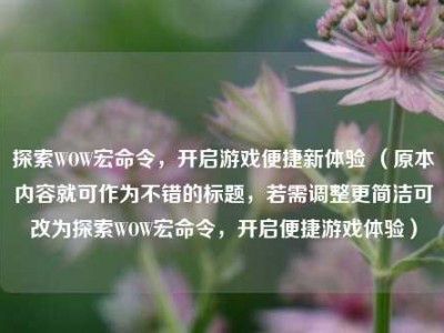 探索WOW宏命令，开启游戏便捷新体验 （原本内容就可作为不错的标题，若需调整更简洁可改为探索WOW宏命令，开启便捷游戏体验）