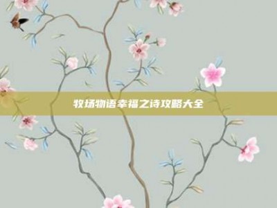 牧场物语幸福之诗攻略大全