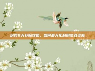剑网2大补贴攻略，如何最大化利用游戏资源