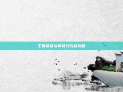王者荣耀法师特效改版攻略