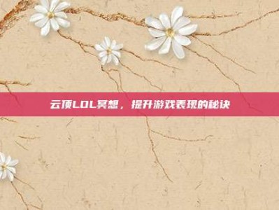 云顶LOL冥想，提升游戏表现的秘诀