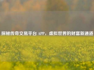 探秘传奇交易平台 APP，虚拟世界的财富新通道