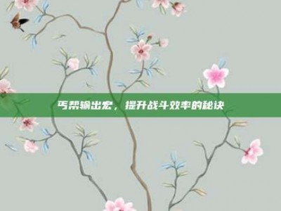 丐帮输出宏，提升战斗效率的秘诀