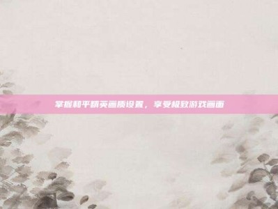 掌握和平精英画质设置，享受极致游戏画面