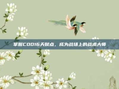掌握COD16天赋点，成为战场上的战术大师