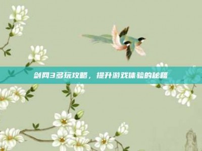 剑网3多玩攻略，提升游戏体验的秘籍
