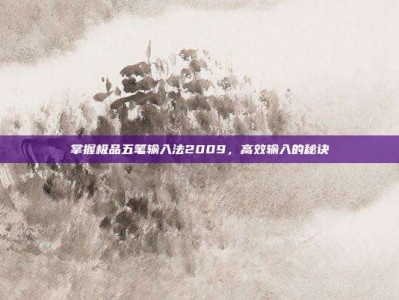 掌握极品五笔输入法2009，高效输入的秘诀