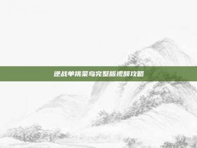 逆战单挑菜鸟完整版视频攻略
