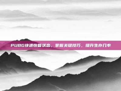 PUBG快速恢复状态，掌握关键技巧，提升生存几率