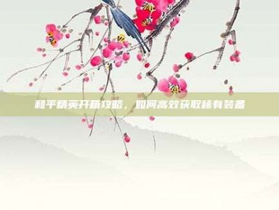 和平精英开箱攻略，如何高效获取稀有装备