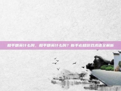 和平精英什么叫，和平精英什么叫？新手必知游戏术语全解析