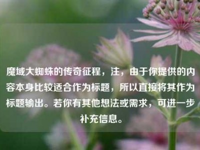 魔域大蜘蛛的传奇征程，注，由于你提供的内容本身比较适合作为标题，所以直接将其作为标题输出。若你有其他想法或需求，可进一步补充信息。