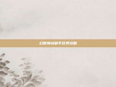幻想神域副手任务攻略
