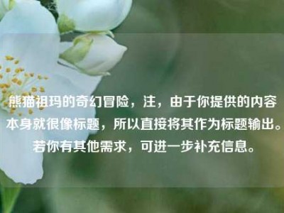 熊猫祖玛的奇幻冒险，注，由于你提供的内容本身就很像标题，所以直接将其作为标题输出。若你有其他需求，可进一步补充信息。