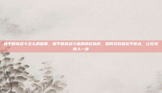 和平精英战斗怎么调画质，和平精英战斗画质调校指南，如何找到最佳平衡点，让吃鸡快人一步