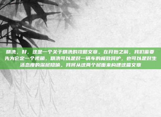 精洗，好，这是一个关于精洗的攻略文章。在开始之前，我们需要先为它定一个视角。精洗可以是对一辆车的极致呵护，也可以是对生活态度的深层隐喻。我将从这两个层面来构建这篇文章