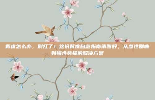 背疼怎么办，别扛了！这份背疼自救指南请收好，从急性剧痛到慢性劳损的解决方案