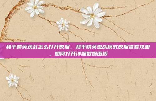 和平精英观战怎么打开数据，和平精英观战模式数据查看攻略，如何打开详细数据面板