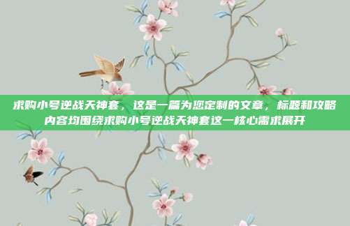求购小号逆战天神套，这是一篇为您定制的文章，标题和攻略内容均围绕求购小号逆战天神套这一核心需求展开