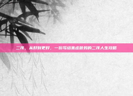 二孩，从好到更好，一份写给焦虑爸妈的二孩人生攻略