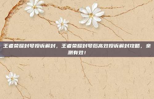 王者荣耀封号投诉解封，王者荣耀封号后高效投诉解封攻略，亲测有效！