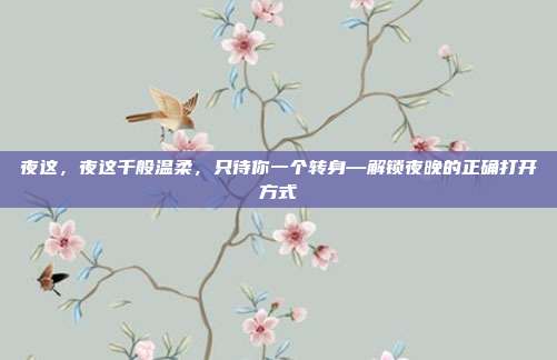 夜这,夜这千般温柔,只待你一个转身—解锁夜晚的正确打开方式