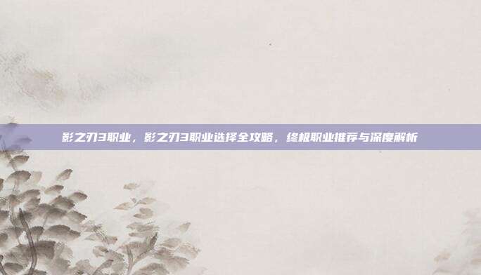 影之刃3职业,影之刃3职业选择全攻略,终极职业推荐与深度解析