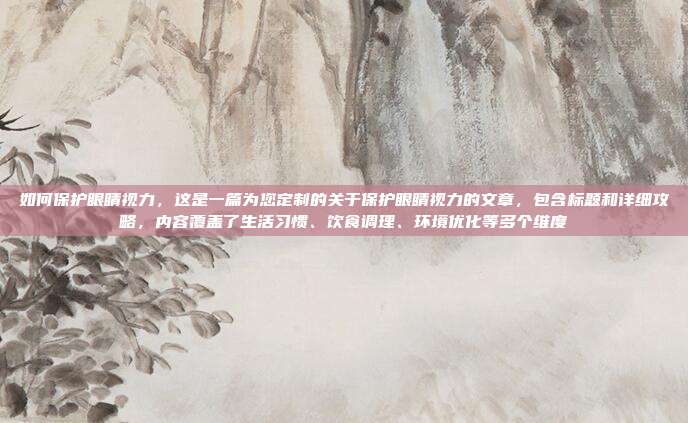如何保护眼睛视力,这是一篇为您定制的关于保护眼睛视力的文章,包含标题和详细攻略,内容覆盖了生活习惯、饮食调理、环境优化等多个维度