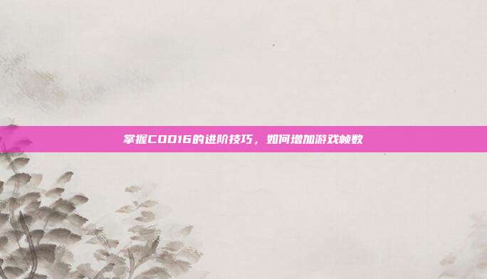 掌握COD16的进阶技巧，如何增加游戏帧数