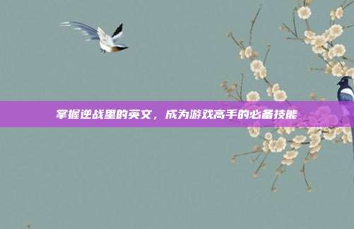 掌握逆战里的英文,成为游戏高手的必备技能