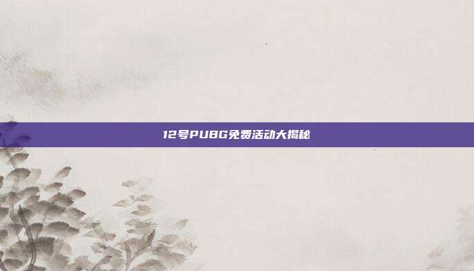 12号PUBG免费活动大揭秘