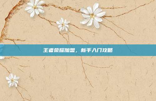 王者荣耀加盟,新手入门攻略