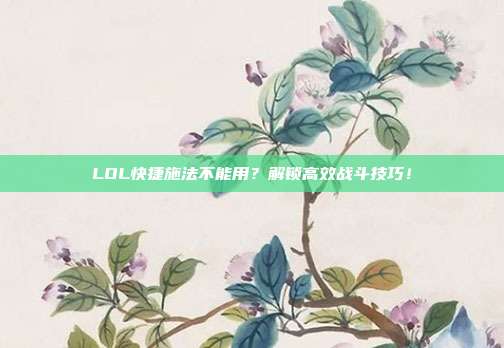 LOL快捷施法不能用?解锁高效战斗技巧!