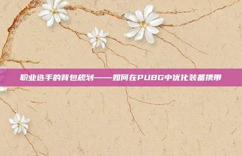 职业选手的背包规划——如何在PUBG中优化装备携带
