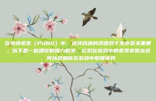 在绝地求生(PUBG)中,选择合适的武器对于生存至关重要。以下是一些建议的强力枪支,它们在游戏中的表现非常出色,可以帮助你在游戏中取得优势