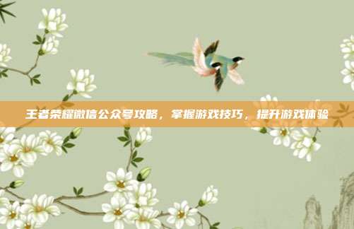 王者荣耀微信公众号攻略,掌握游戏技巧,提升游戏体验