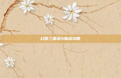 幻想三国志4加点攻略