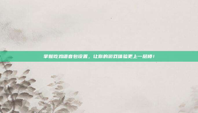 掌握吃鸡语音包设置,让你的游戏体验更上一层楼!