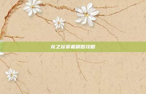 龙之谷贤者刷图攻略