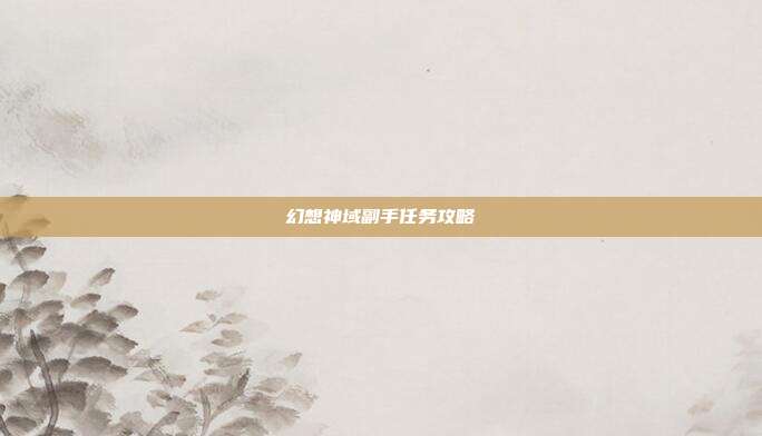 幻想神域副手任务攻略