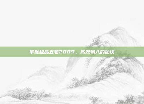 掌握极品五笔2009，高效输入的秘诀