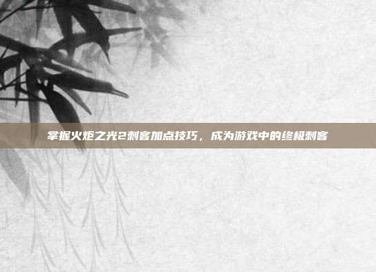 掌握火炬之光2刺客加点技巧,成为游戏中的终极刺客