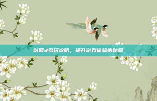 剑网3多玩攻略，提升游戏体验的秘籍