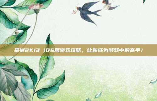 掌握2K13 iOS版游戏攻略,让你成为游戏中的高手!