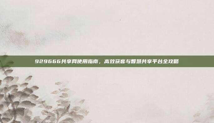 929666共享网使用指南,高效获客与智慧共享平台全攻略