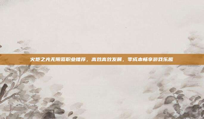 火炬之光无限氪职业推荐,高效高效发展,零成本畅享游戏乐趣