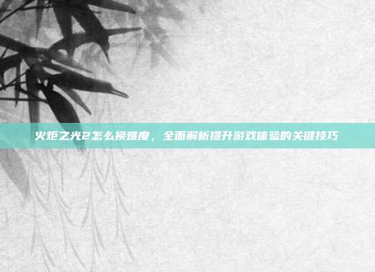 火炬之光2怎么换难度,全面解析提升游戏体验的关键技巧