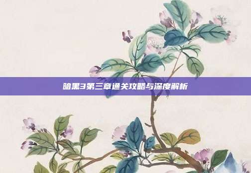 暗黑3第三章通关攻略与深度解析