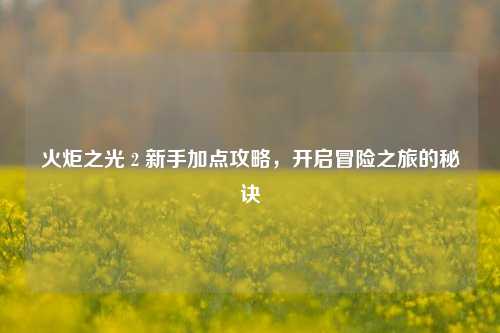 火炬之光 2 新手加点攻略，开启冒险之旅的秘诀